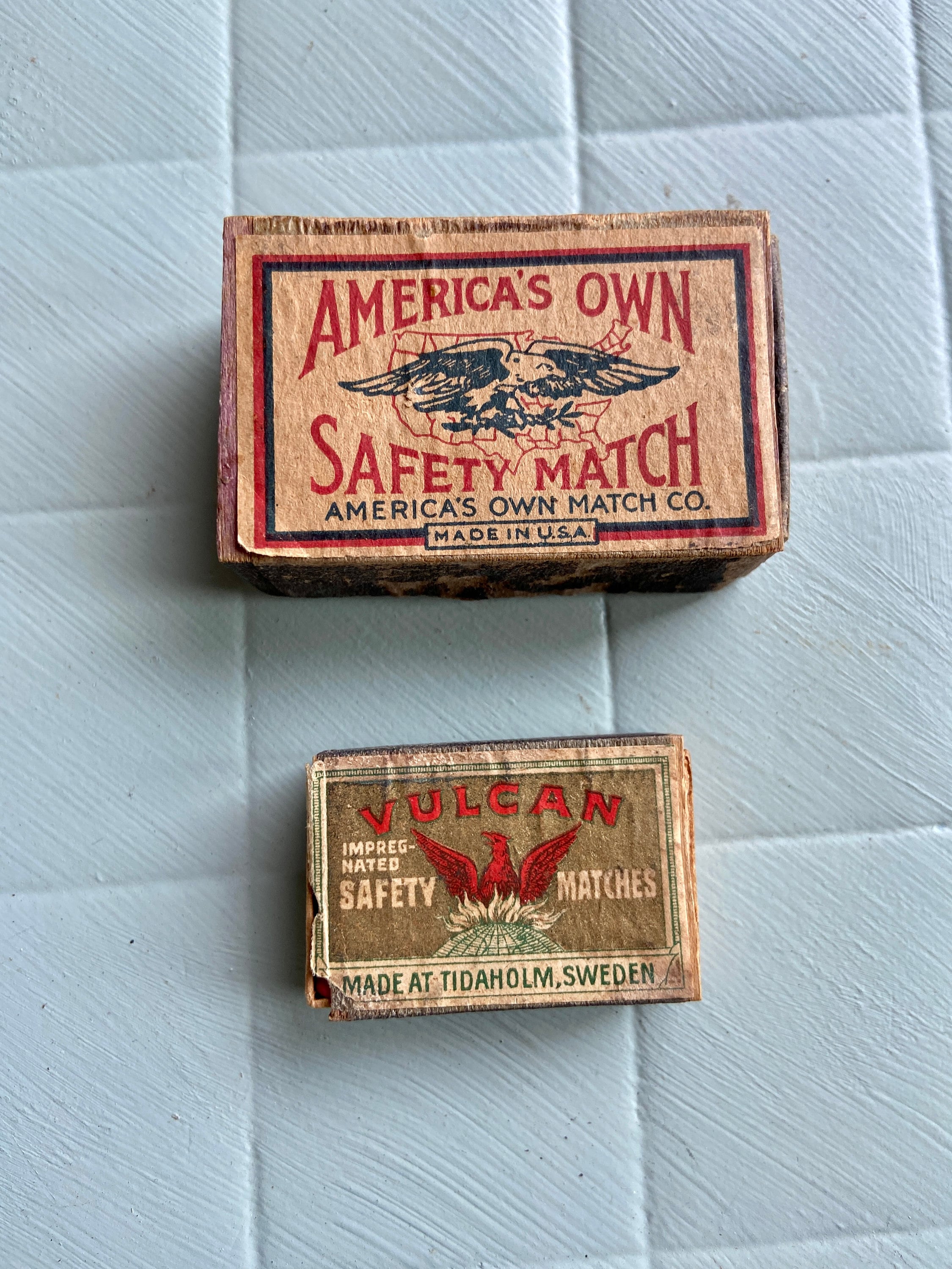 Pair of Vintage 1950's Match Boxes, Vulcan Matchbox & Americas Own