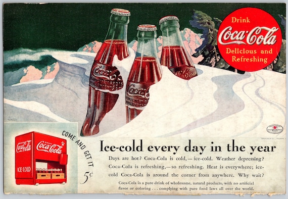 1935 Coke PRINT AD Snow Drift Winter Coca Cola 6.75 X 10 Vintage