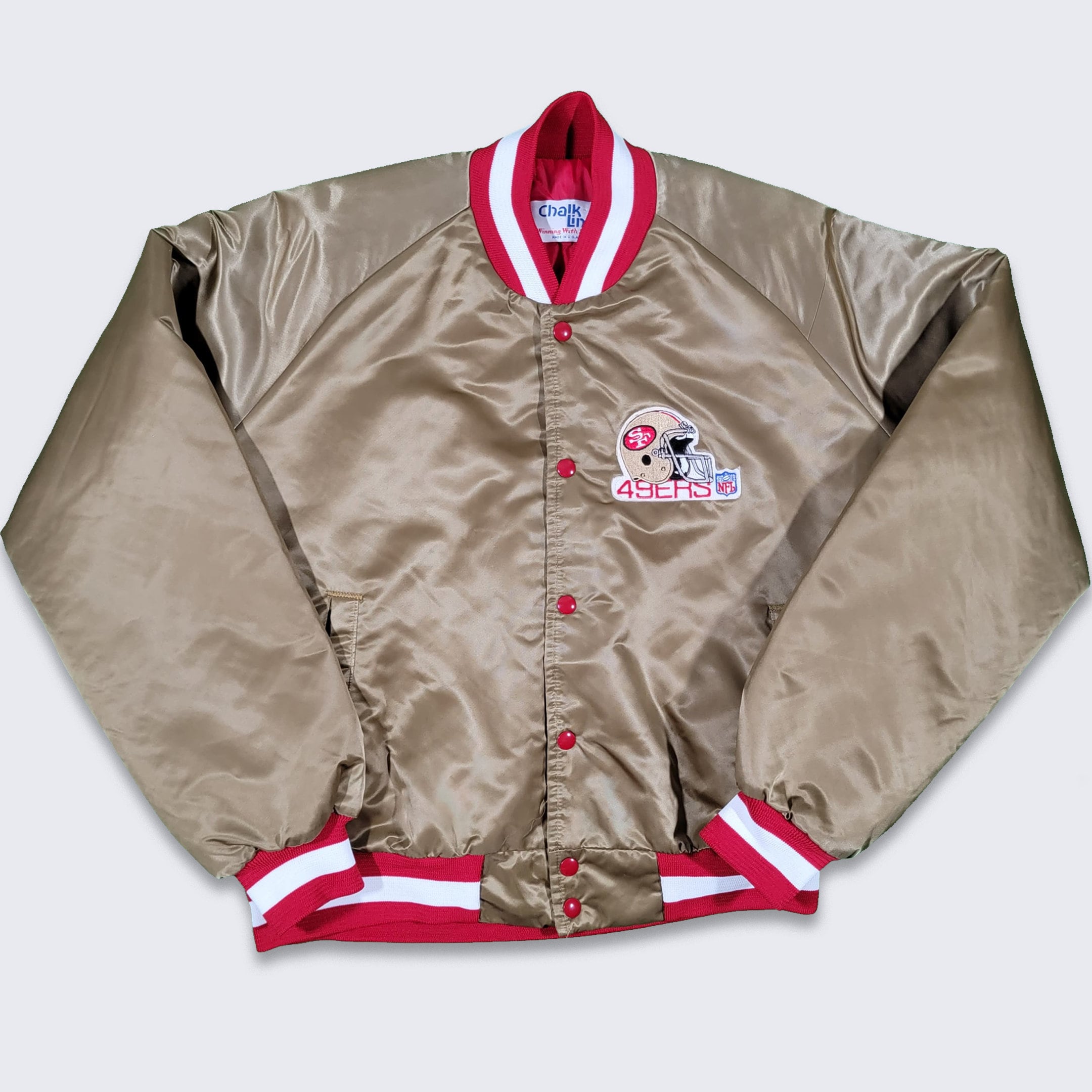 San Francisco 49ers Vintage 80s Chalk Line Satin Bomber Jacket
