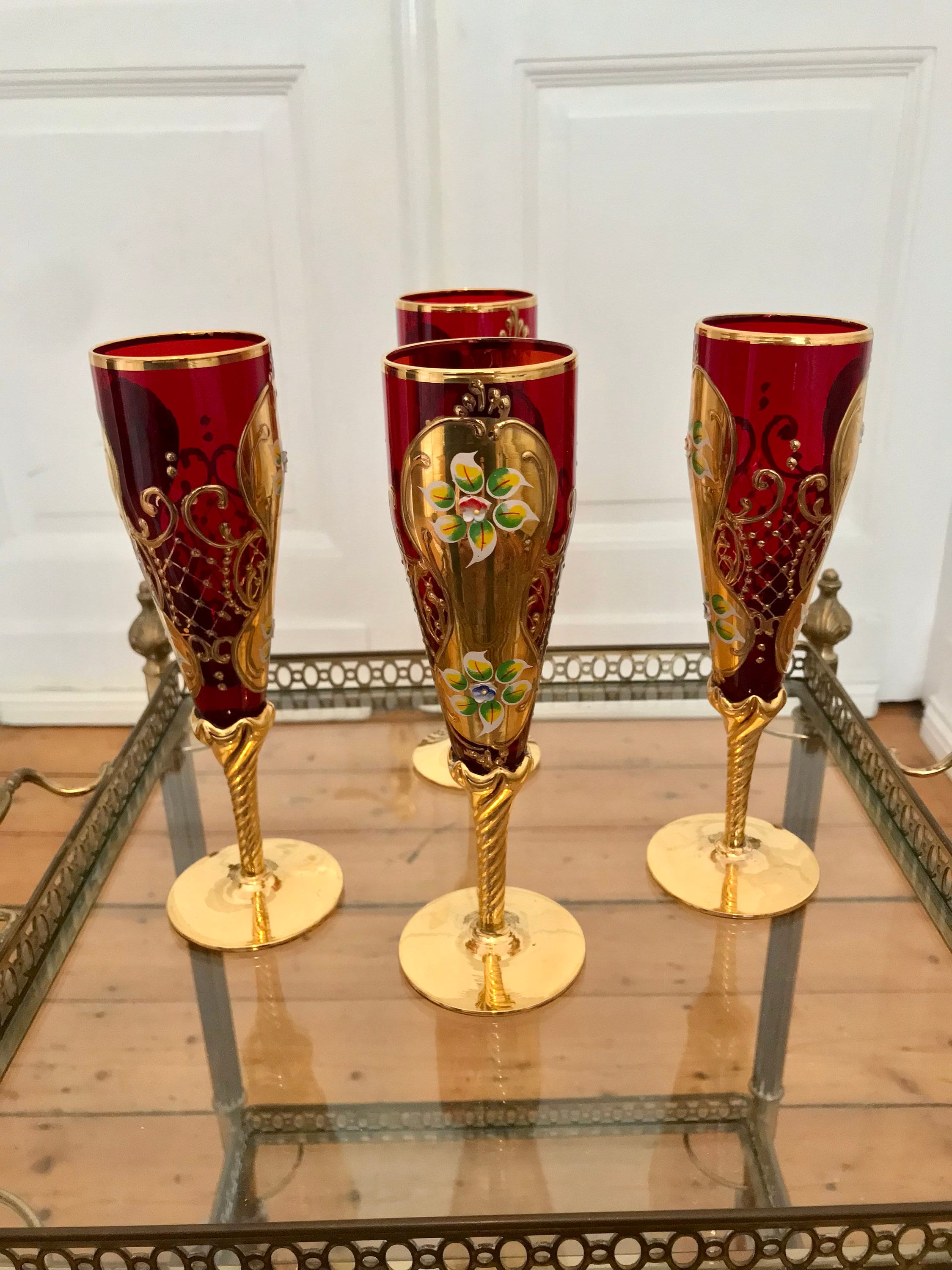 Murano Glass 赤金 デキャンタとグラスセット Murano Glass 赤金