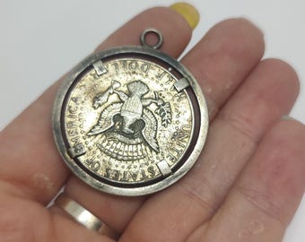 1964年ジョン・F・ケネディ銀貨50セント硬貨ペンダントネックレス