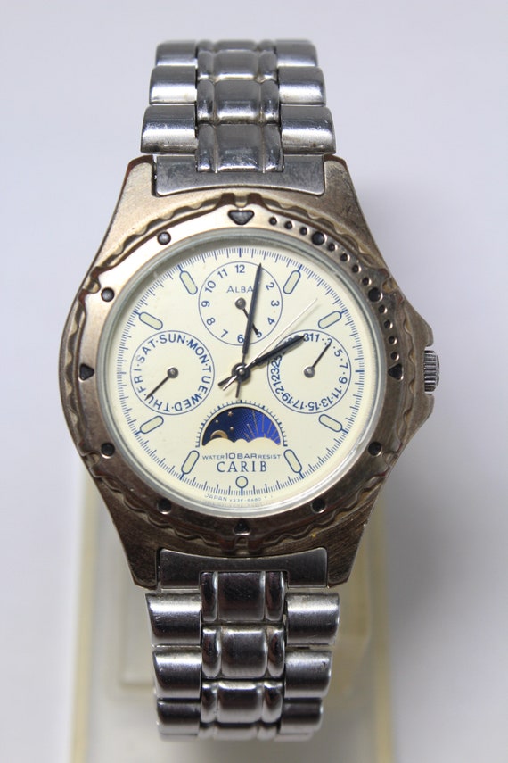 SEIKO ALBA CARIB V33F-6B20 Sun Moon Analog Vintage Watch Japan - Etsy