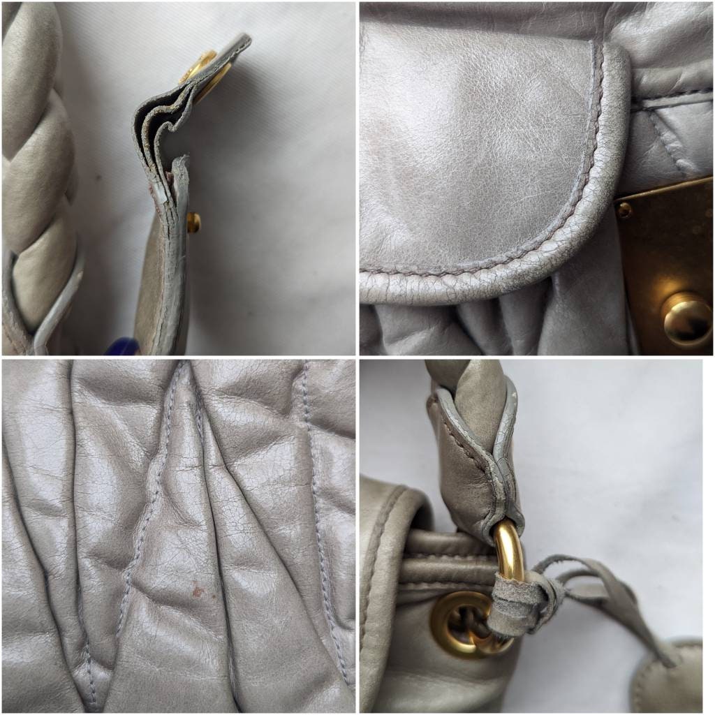 Buy Y2k Vintage MIU MIU Leather Handbag. Grey Quilted Shoulder Bag