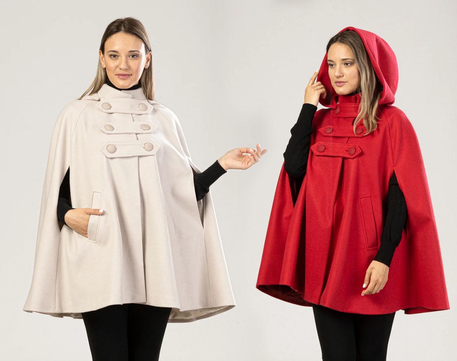 フード付きダブルブレストケープレット、冬用マント、プラスサイズ