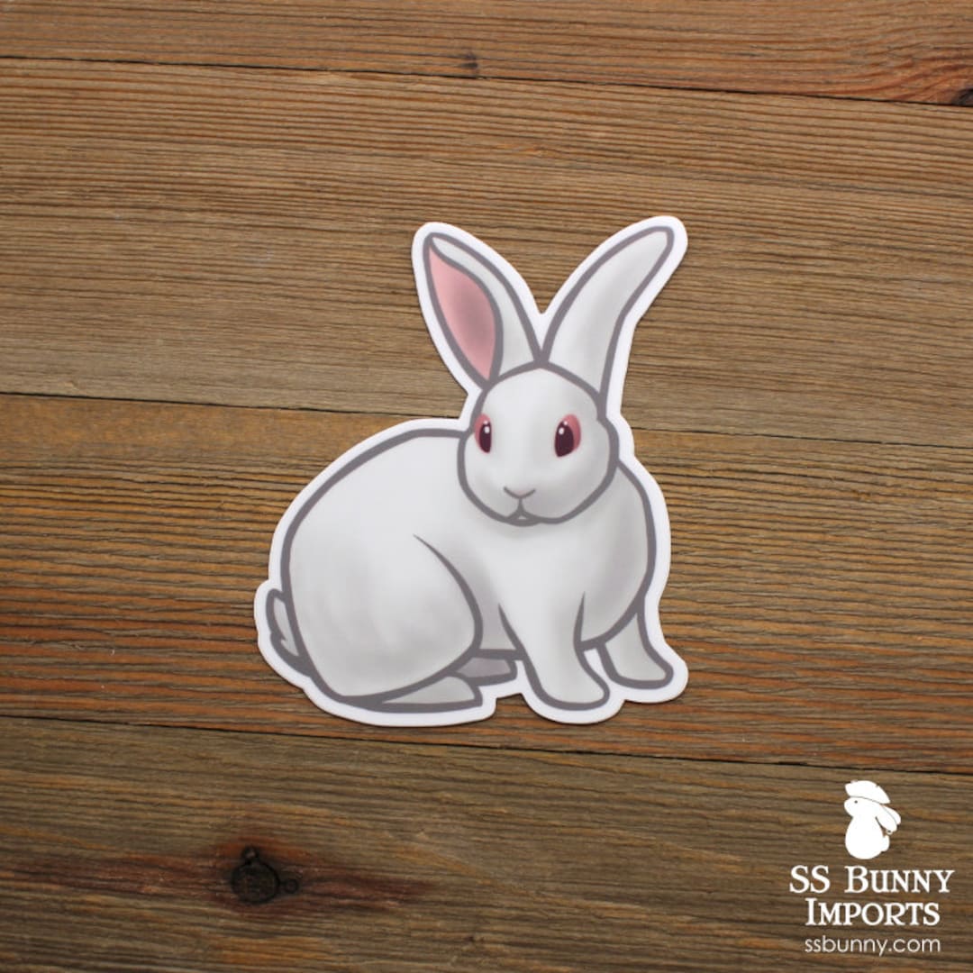 REW New Zealand Rabbit Sticker, White New Zealand Bunny Sticker