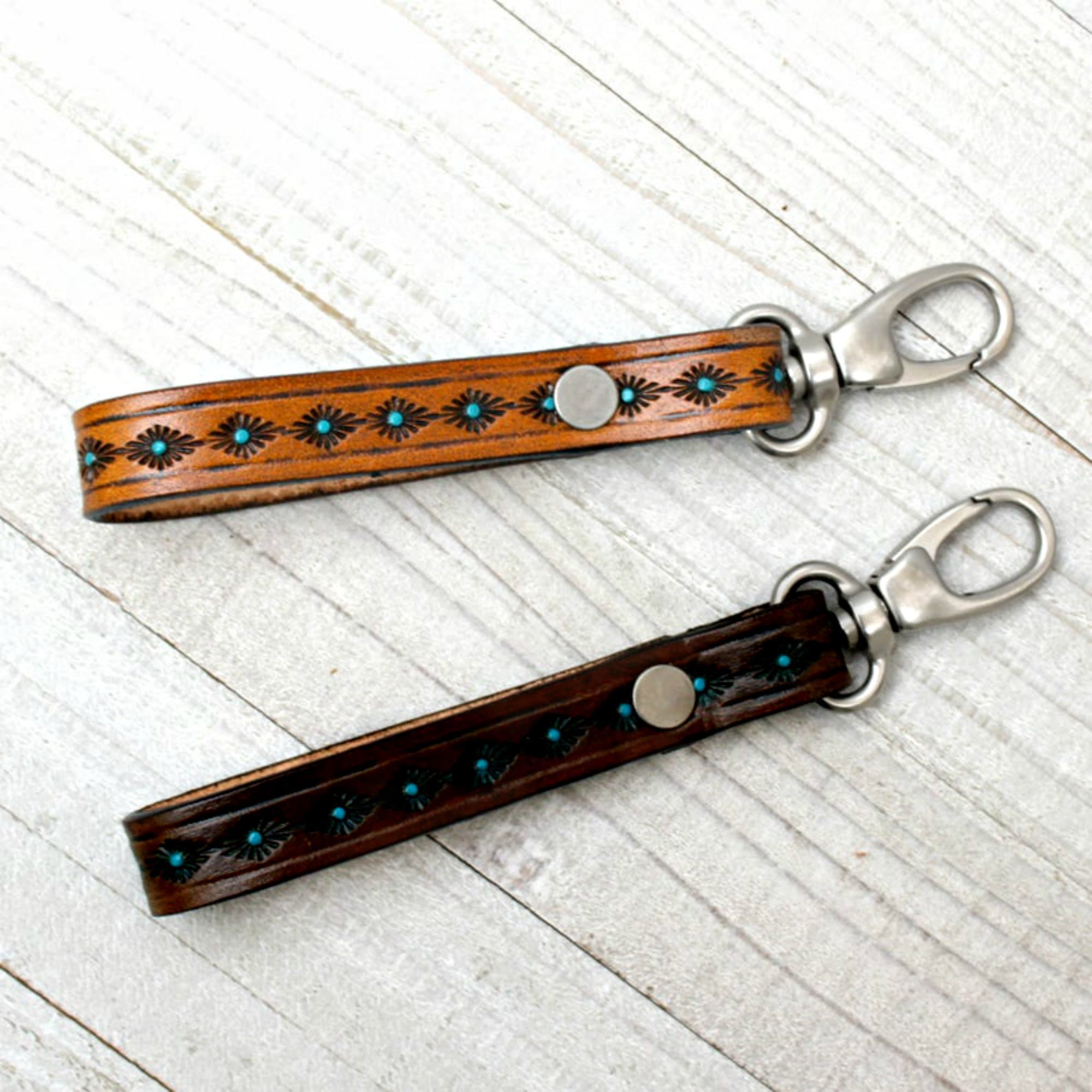 Southwestern Leather Key Fob - Handmade Western Keychain