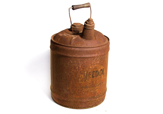 ヴィンテージのVeedol 5ガロンオイル缶：素朴なインダストリアル