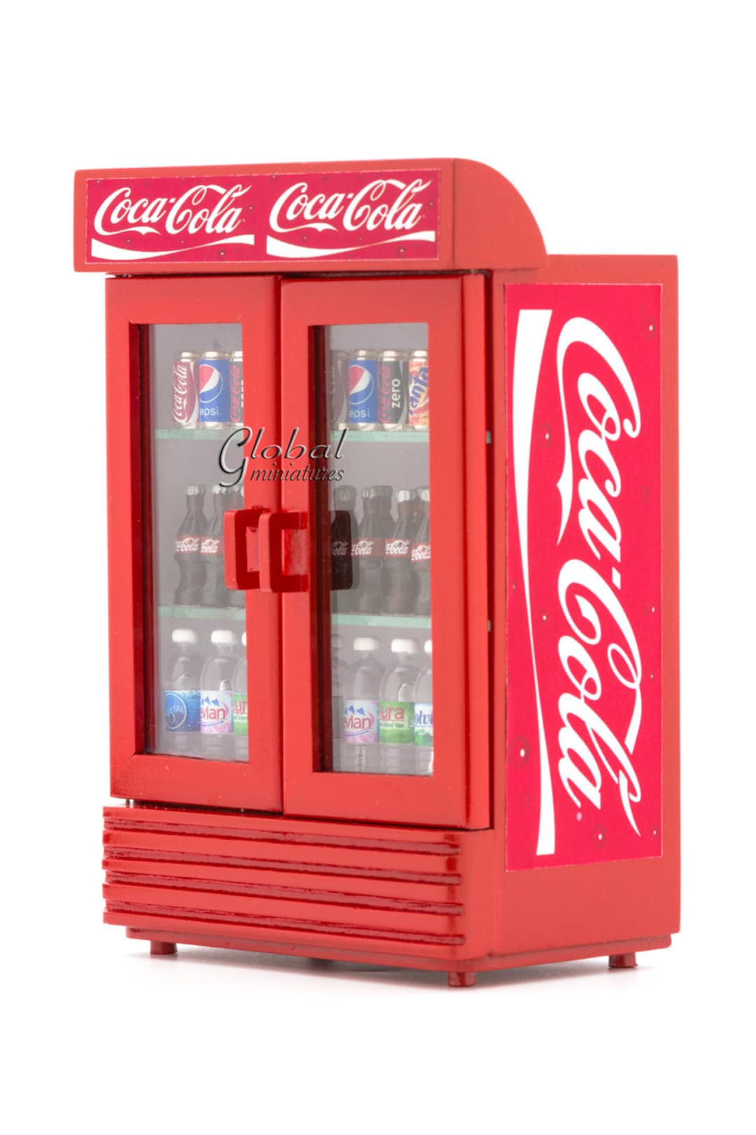 Dollhouse Miniatures Coca Cola Double Door Fridge Cooler With