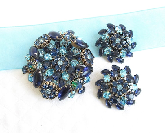 SCHREINER New York Shades of Blue Vintage Brooch and Clip Back