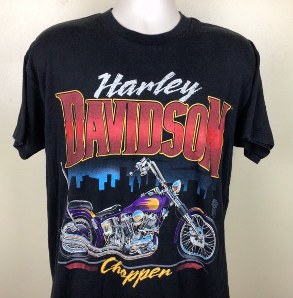 Vtg 80s 90s Harley Davidson Chopper T-shirt Black L/XL Single
