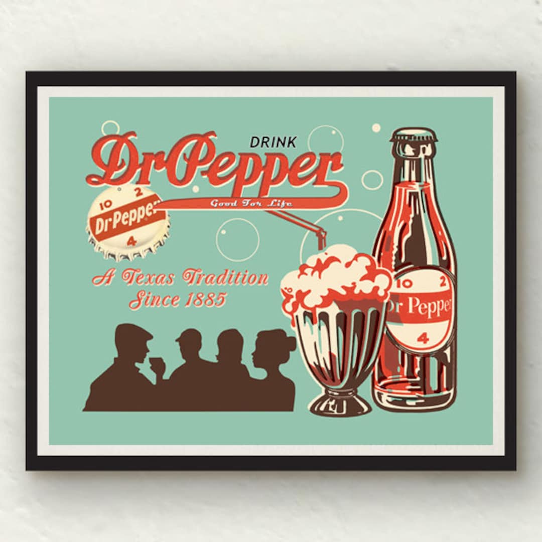 Vintage Dr. Pepper Red White Turquoise Wall Art Decor Photo Print
