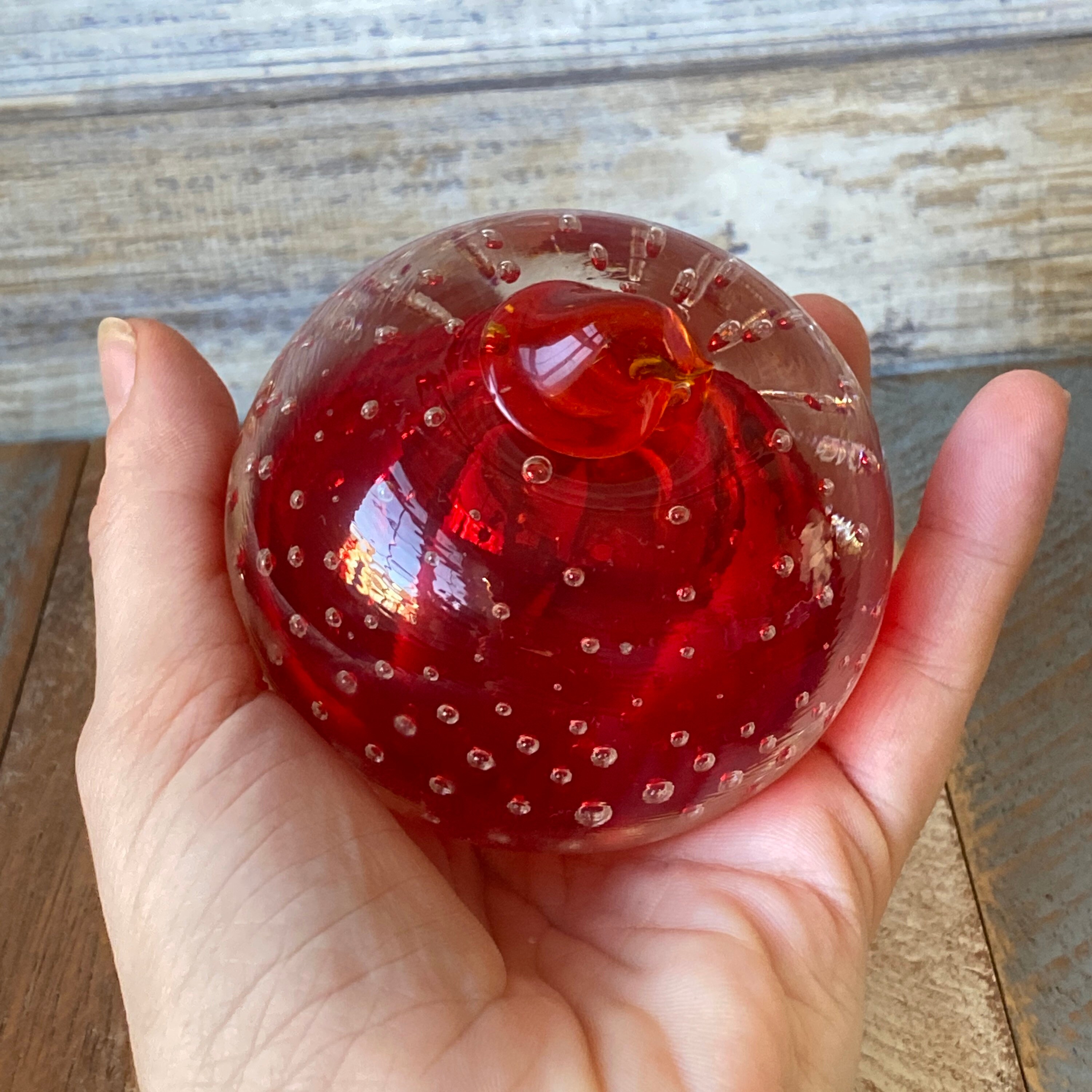 Vintage Murano Style Controlled Bubble Red and Clear Glass