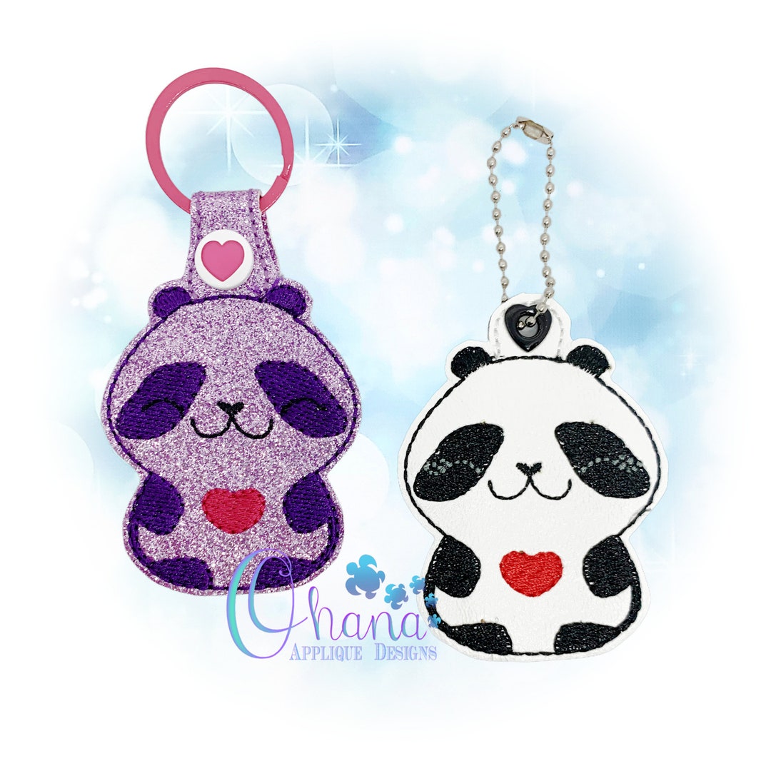パンダのハートキーホルダー、キーホルダー、スナップタブ、フープ
