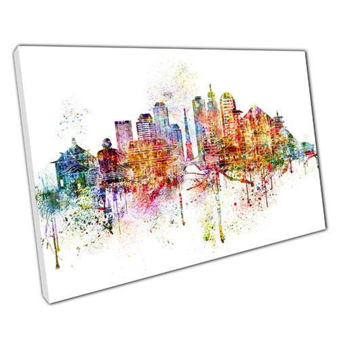 Japan Skyline Landmarks Canvas Print Colorful Wall Art for Home