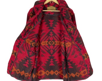 Vintage 90s Woolrich Aztec Wool Zipper Jacket Native Navajo Red