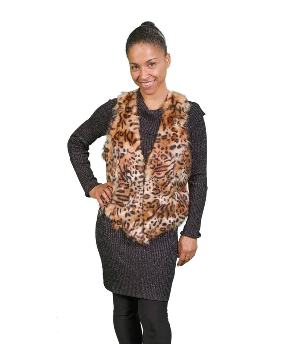 ヒョウ柄フェイクファーベスト - Etsy 日本