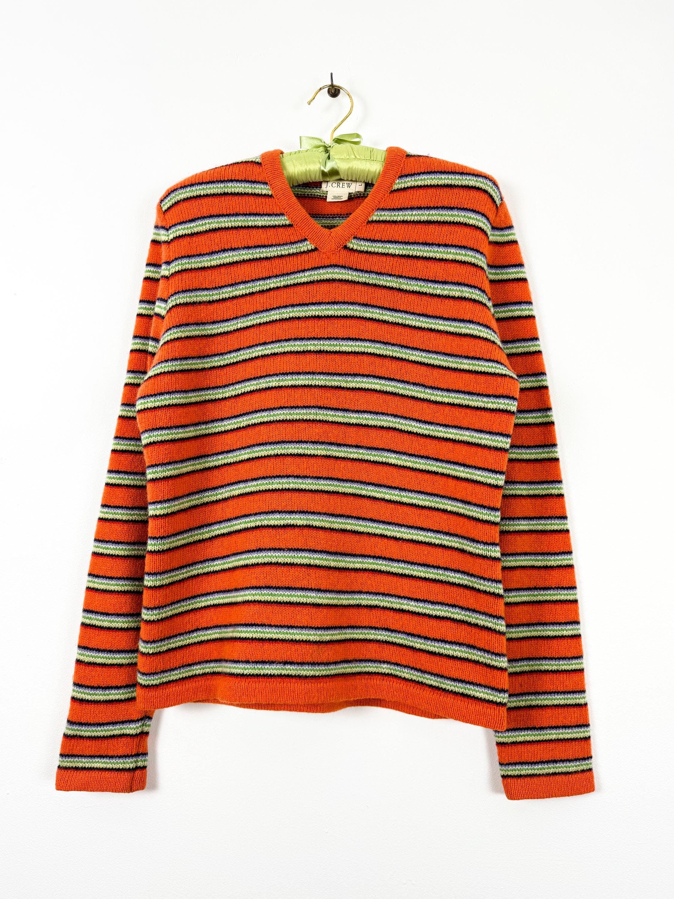 Vintage 1990s J Crew Stripe V Neck Wool Knit Sweater | Large - Etsy