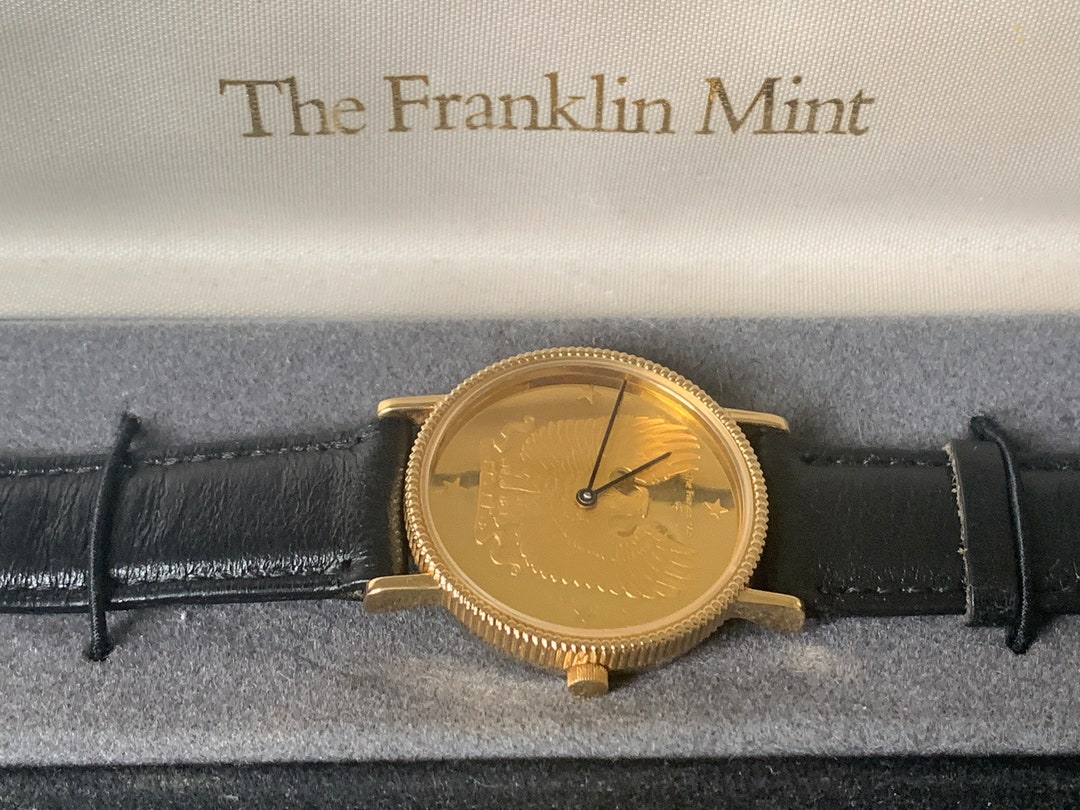 Franklin Mint Eagle Sterling Silver Dial Gold Plated Watch in