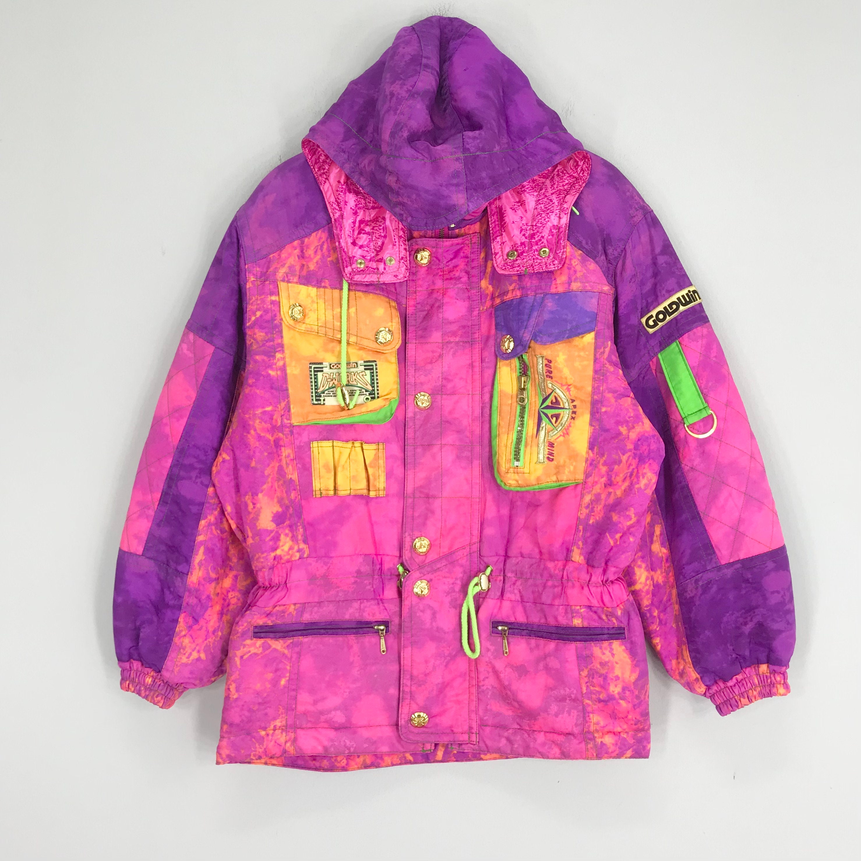 Vintage 90's Goldwin Bomber Ski Jacket Hoodie Colorblock Goldwin
