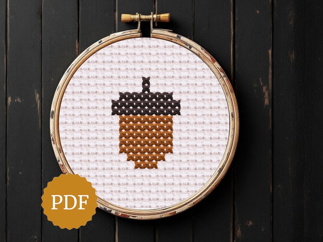 クロスステッチのどんぐり模様、初心者向け簡単、クロスステッチ