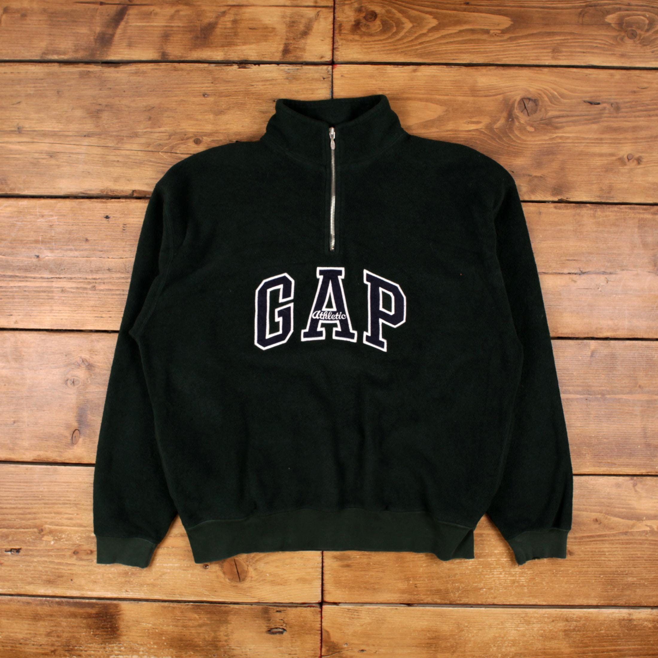 Vintage GAP Logo Sweatshirt L 90s Fleece Mock Neck 1/4 Zip Mens