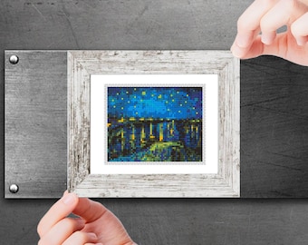 ローヌ川の星月夜クロスステッチパターン、ゴッホのミニアート刺繍