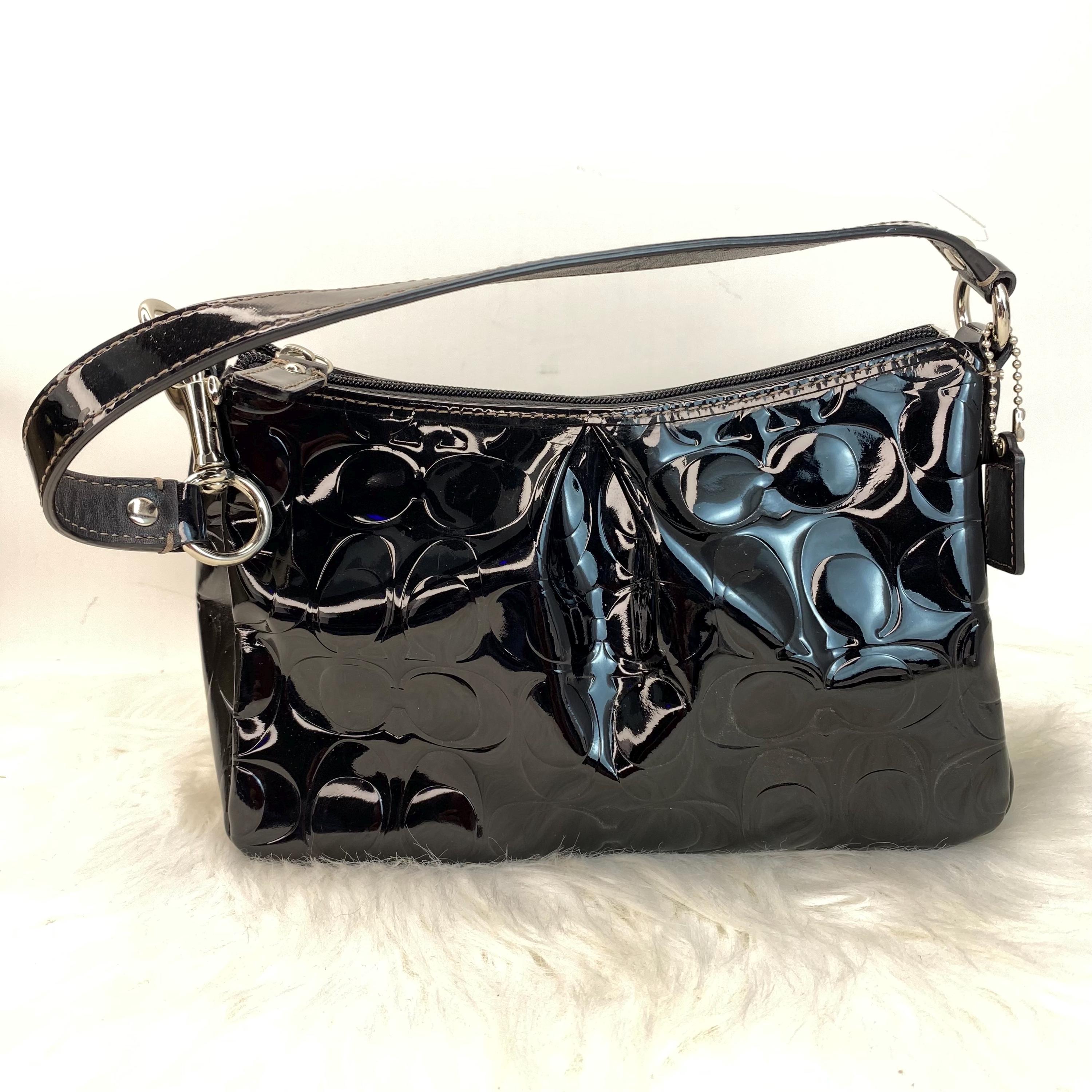 Coach Black Patent Leather Y2K Mini Shoulder Bag Embossed