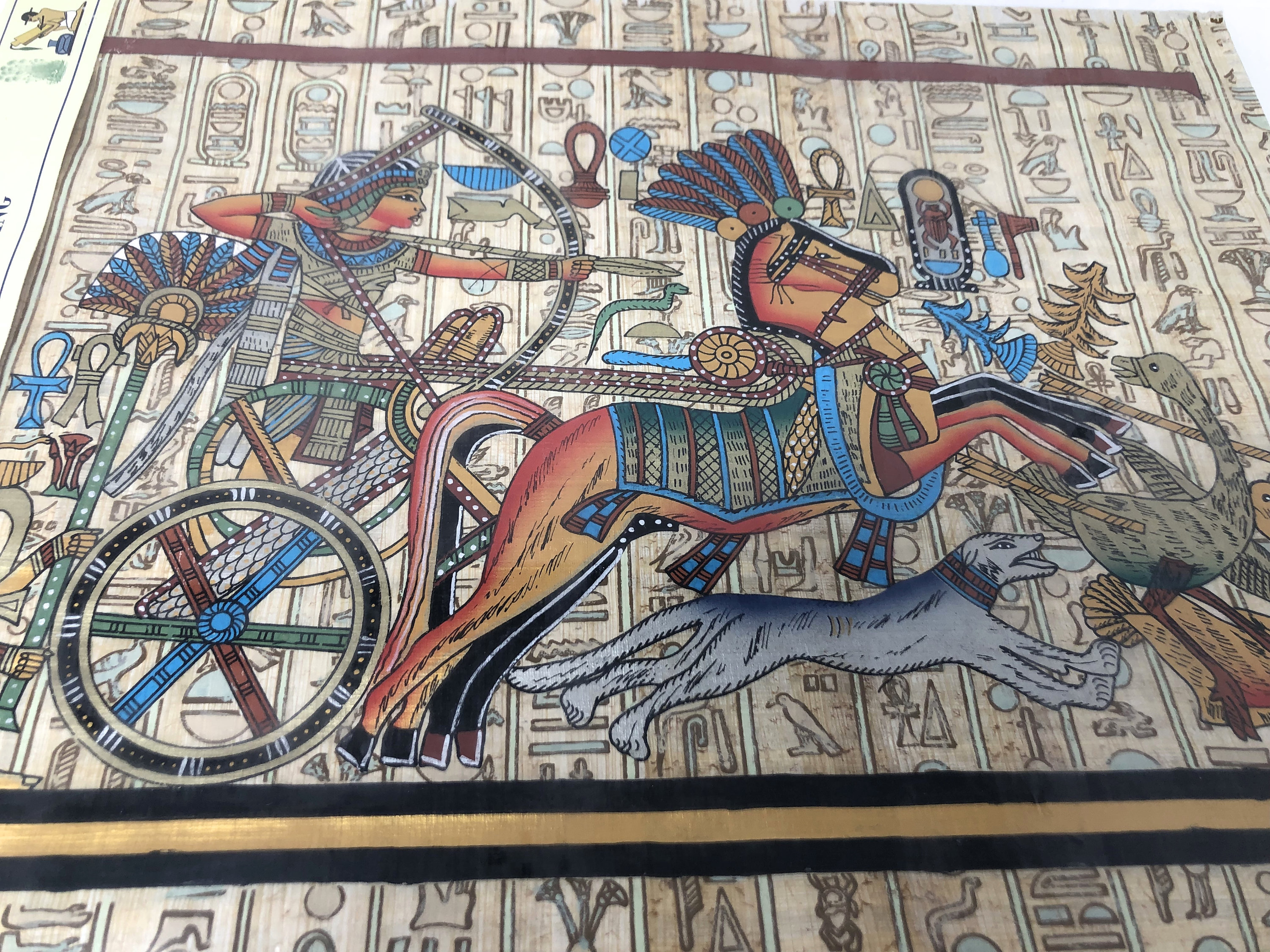 エジプトのパピルス画、戦車、手描きの犬、馬、戦士 - Etsy 日本
