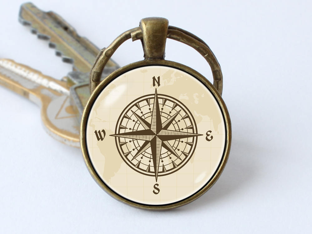 Nautical Keychain Old Compass Key Ring Antique Compass Compass