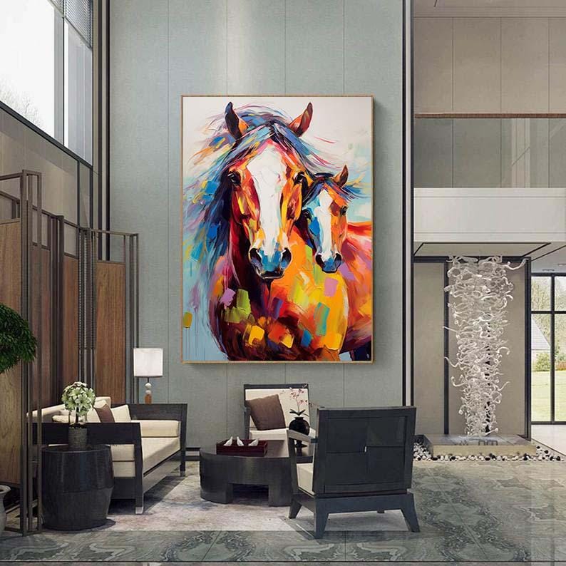 キャンバスに描かれた馬油テクスチャー絵画、馬の絵画オリジナル、動物