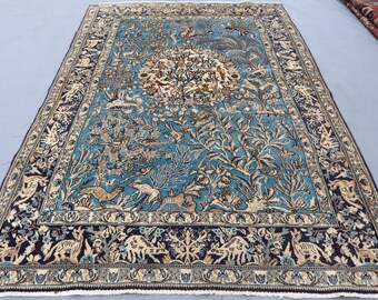 シャビーレッド 204cm×119cm 宝石メダリオン トルコヴィンテージラグ