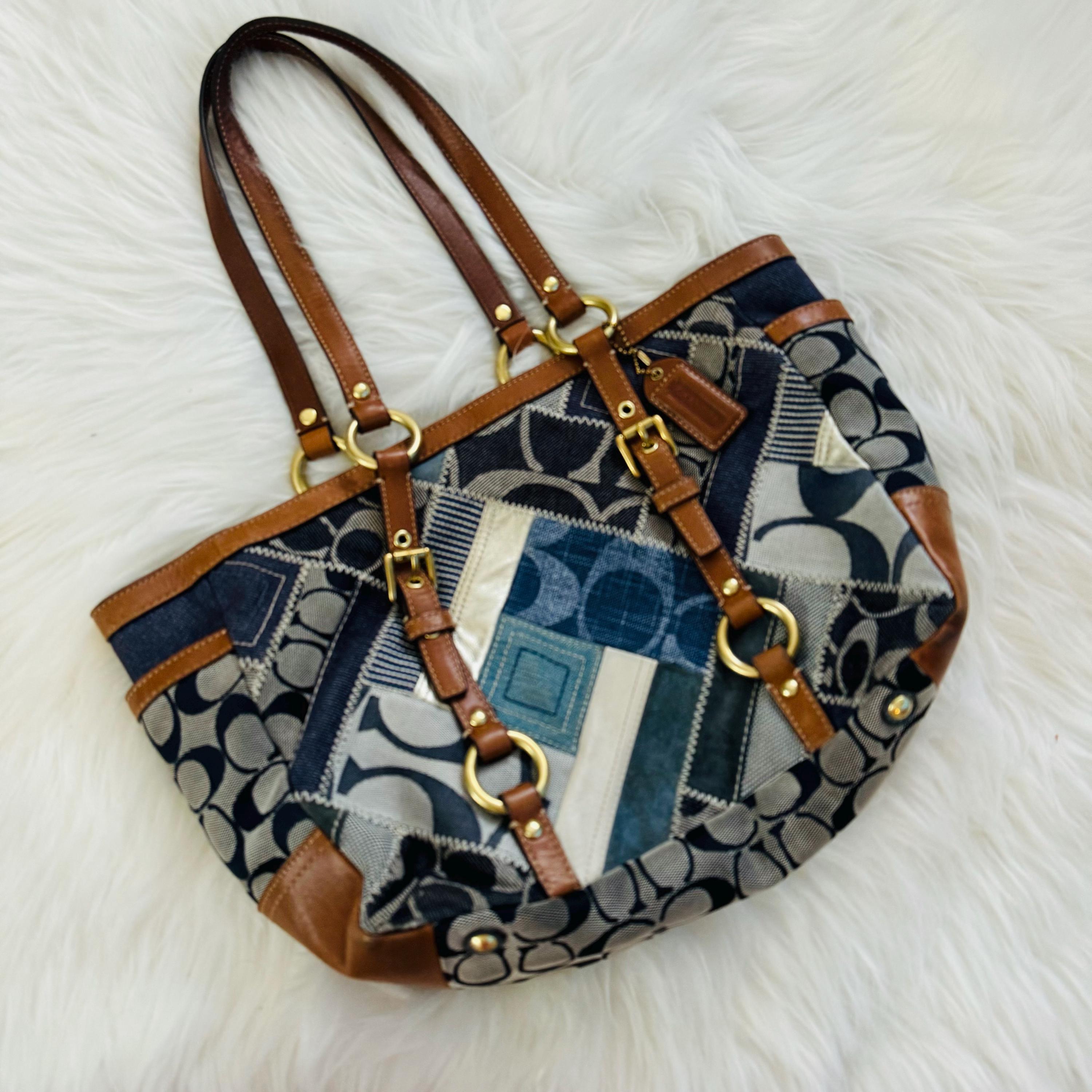 Vintage COACH Denim Jean Signature Indigo Patchwork Gallery Tote