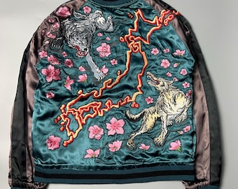 Vintage Embroidered Sukajan Souvenir Jacket, Reversible Dragon