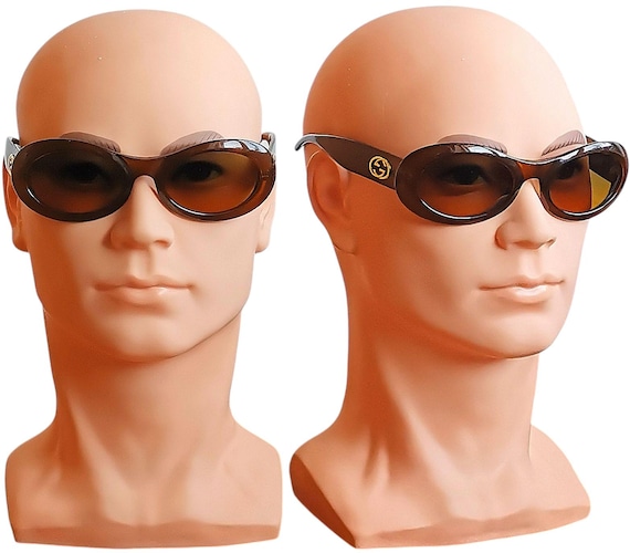 GUCCI Vintage Sunglasses Oval Brown Gold GG Frame GG2400/N/S 90s