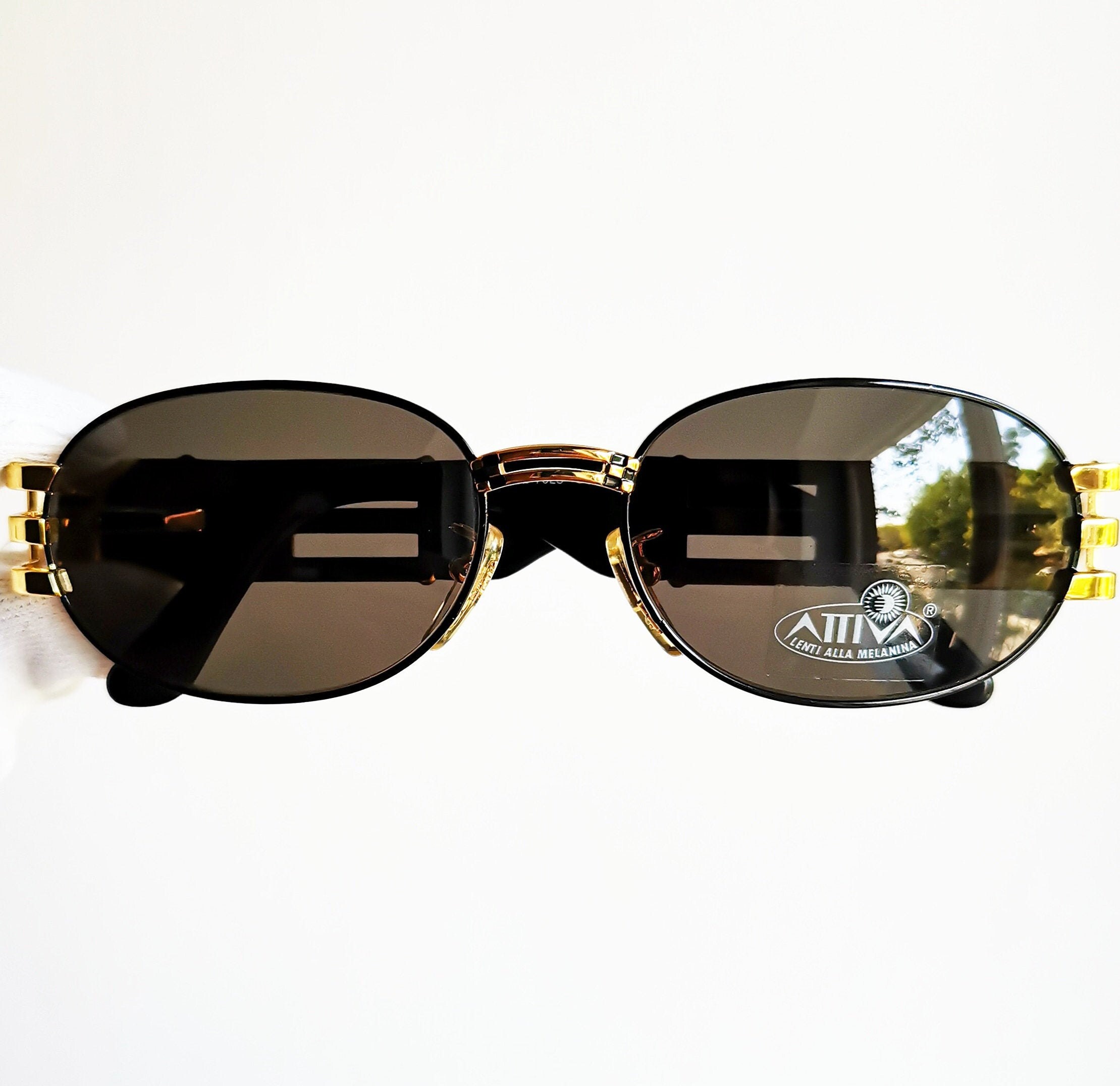 FENDI Vintage Sunglasses Oval Black Gold SL7028 Iconic Frame