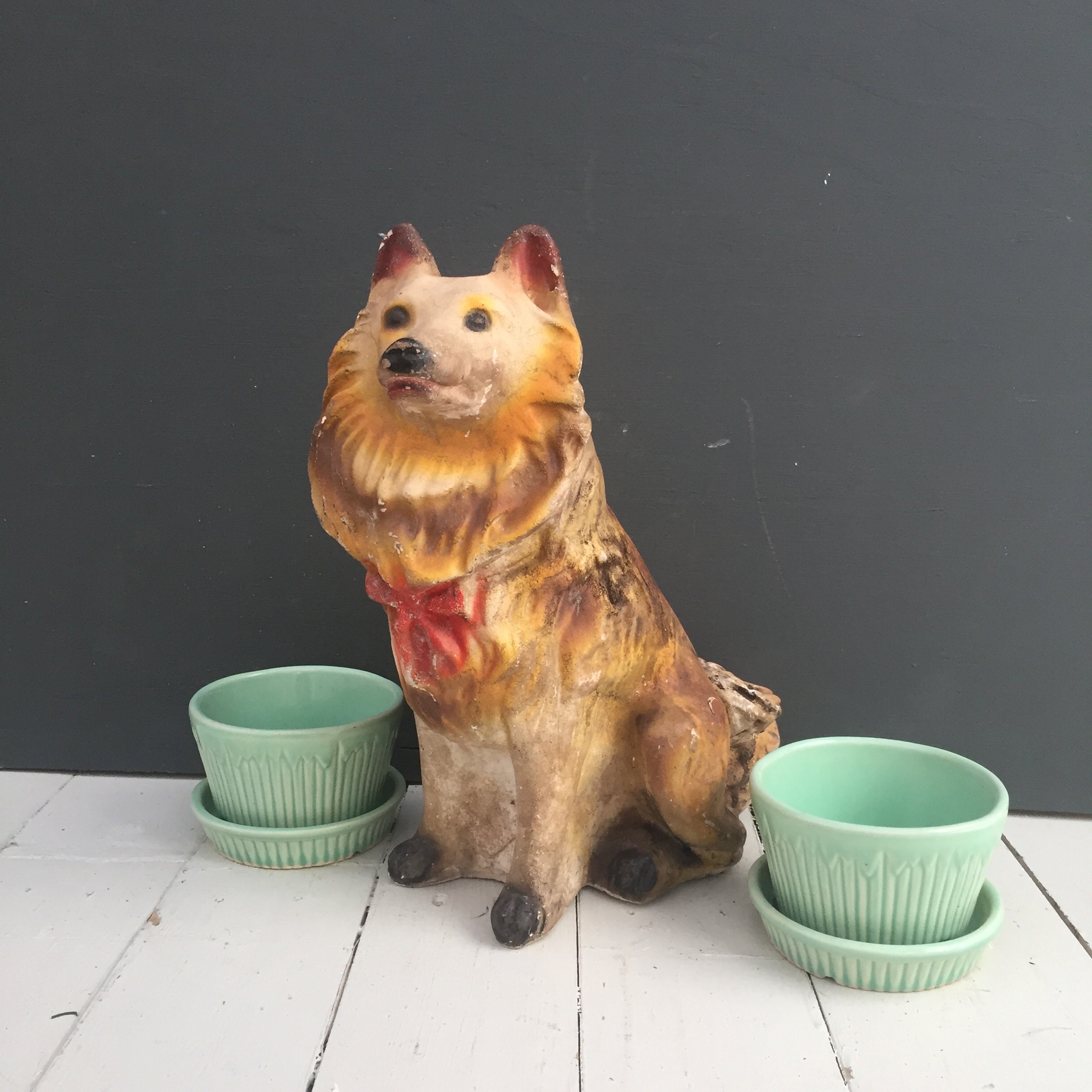 Vintage 1930s Carnival Prize Chalkware Dog Statue, Vintage Collie