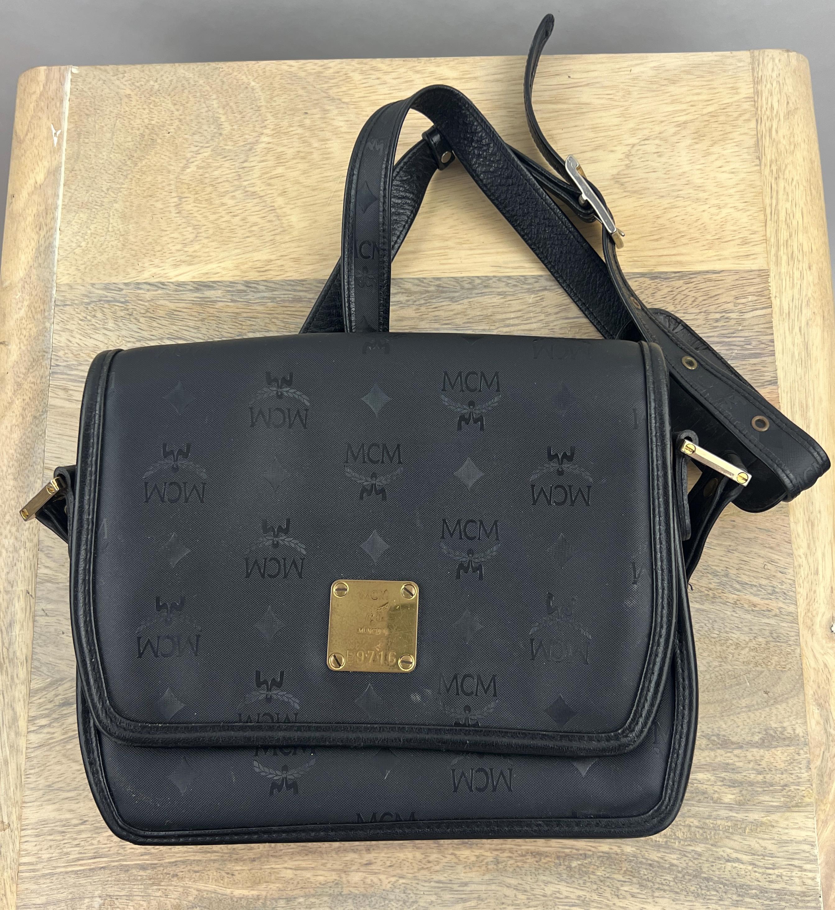 90's Authentic Black MCM Purse W Embossed Logo|luxury Brand