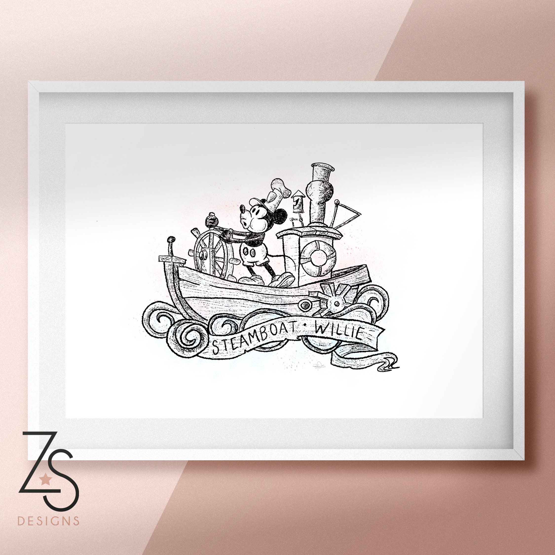 ヴィンテージ ディズニー 蒸気船ウィリーマウス イラストプリント - A5