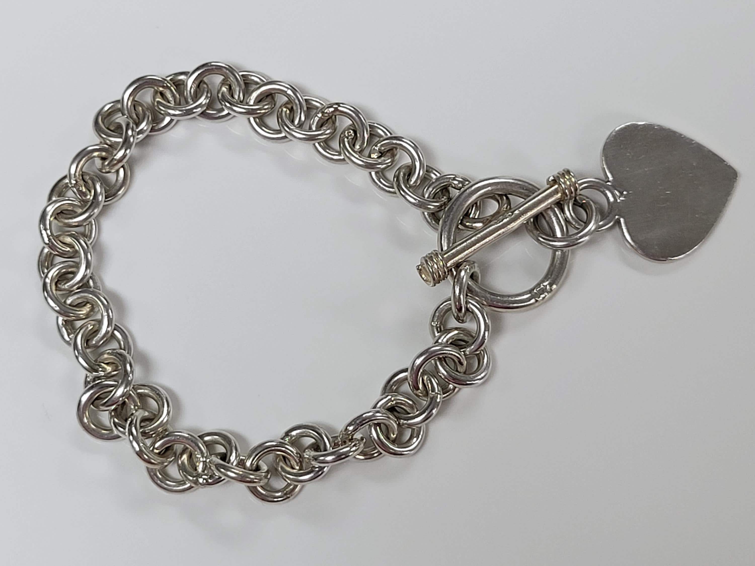 Vintage Sterling Silver Cable Chain Heart Charm Toggle Clasp