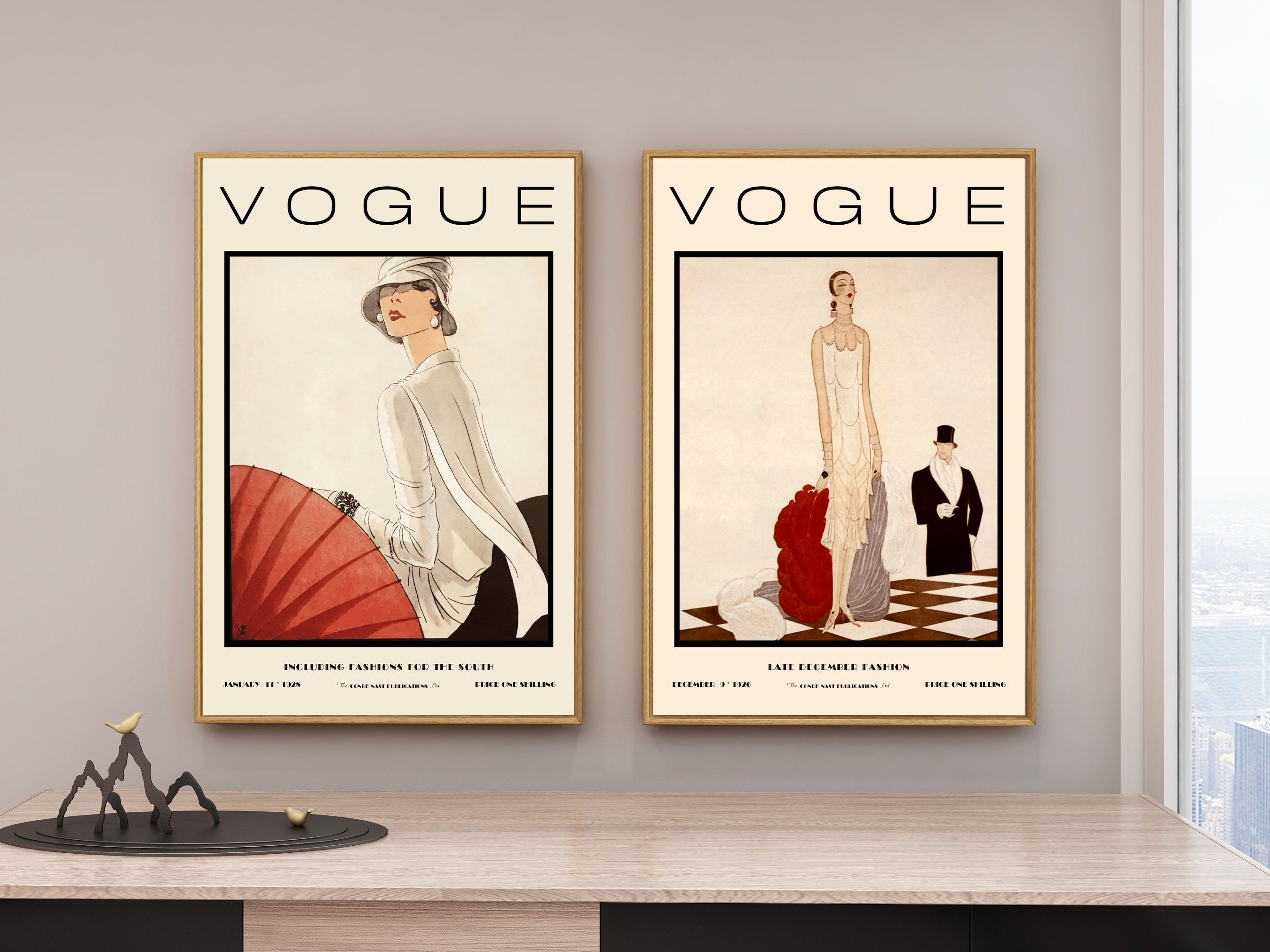 Vintage Vogue Art Prints: 1920s Fashion, Art Deco Style - Set of 2