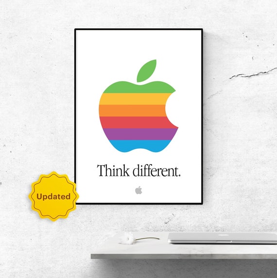 Retro Apple Think Different Poster: Rainbow Logo, Workspace Decor
