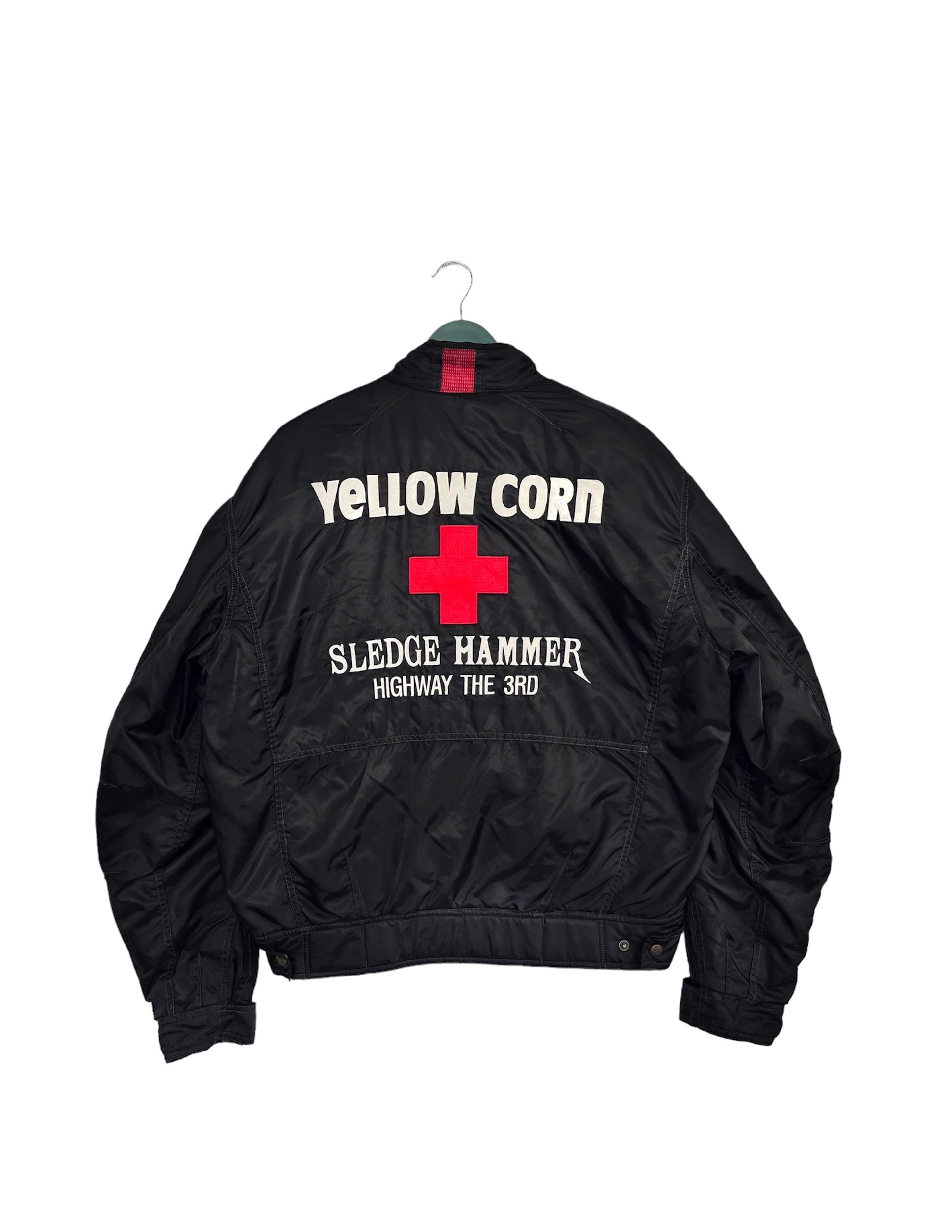 Vintage Yellow Corn Bomber Jacket/size Ll/black Color/motorsports