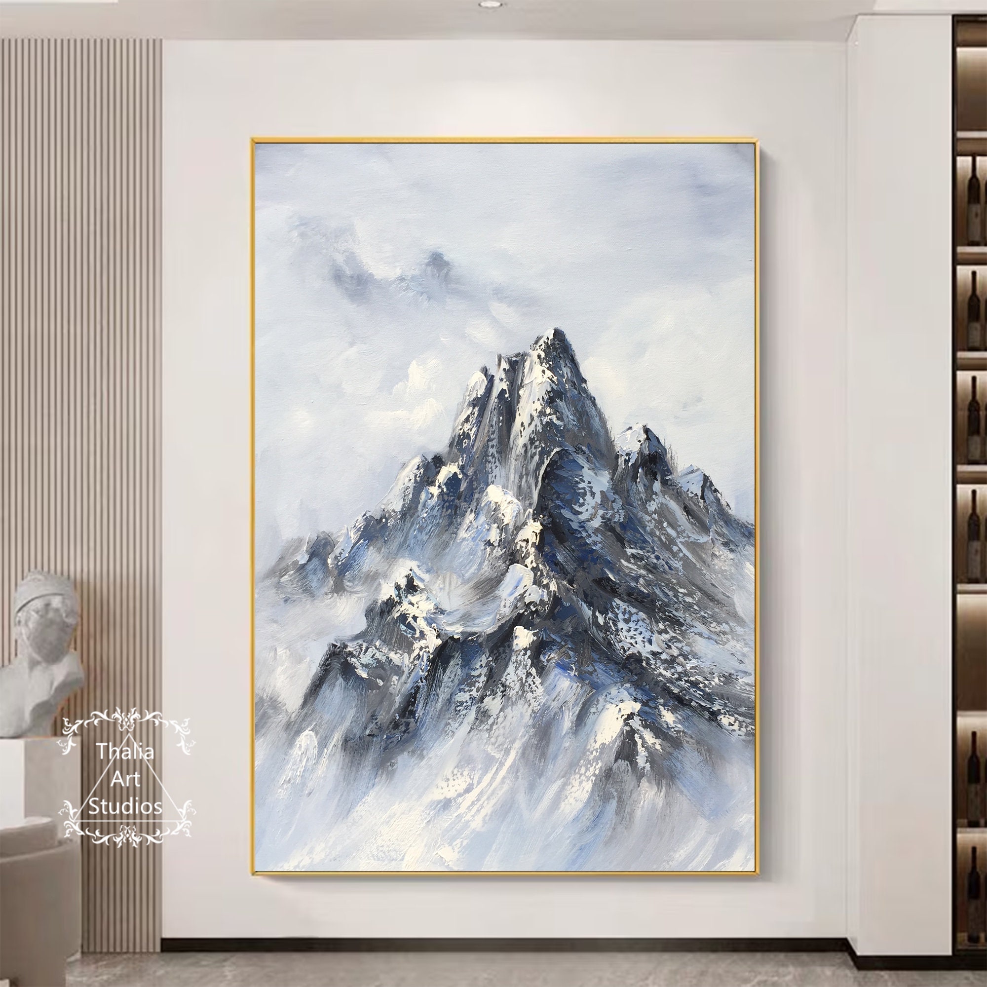 冬の雪山の絵画 大きなオリジナルの風景画 抽象画 冬の雪の風景画