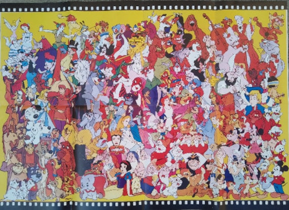 Walt Disney Poster Vintage 1980 Original King Size 92CM Collage