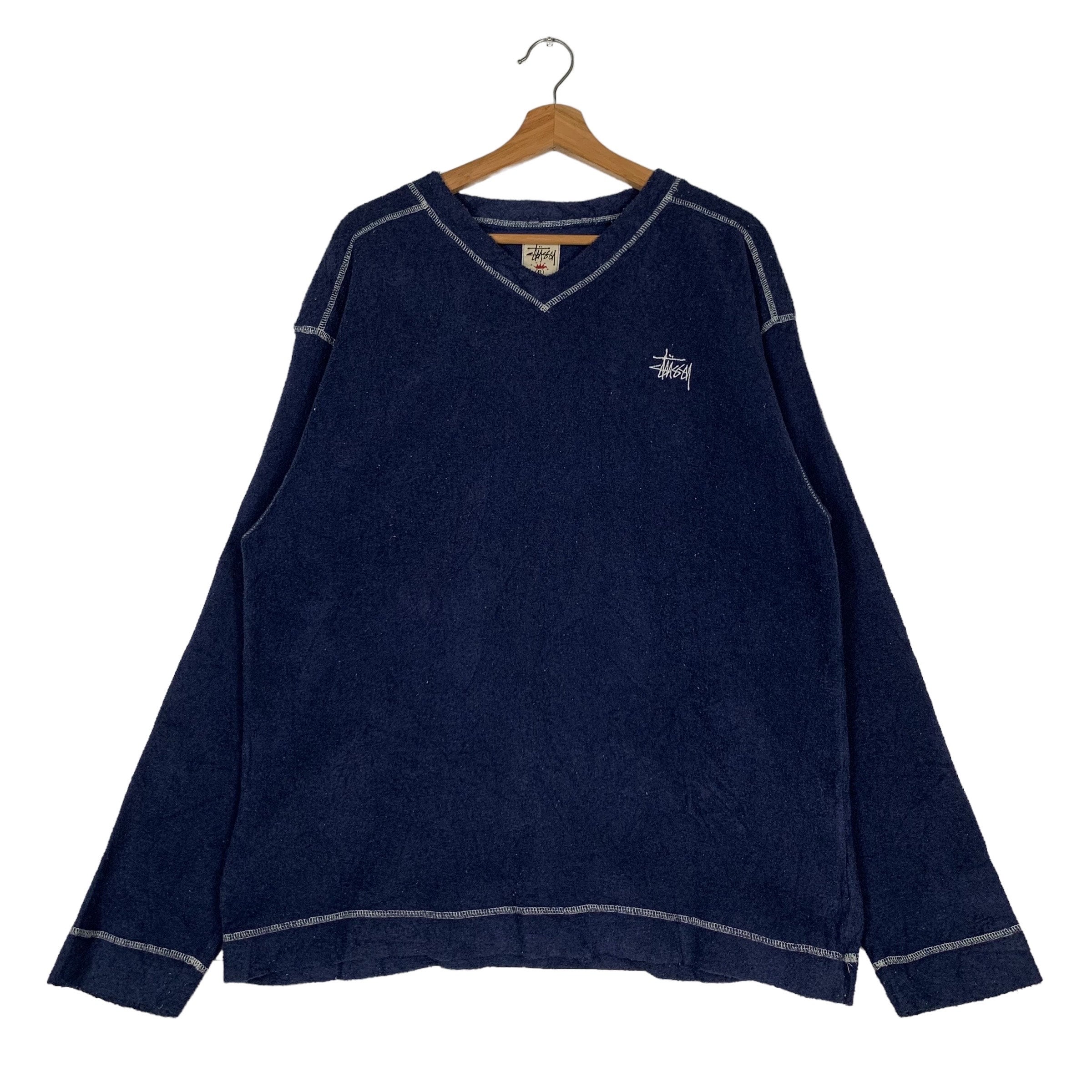 Vintage 90's STUSSY Made in OZ Embroidery Logo V Neck Fleece