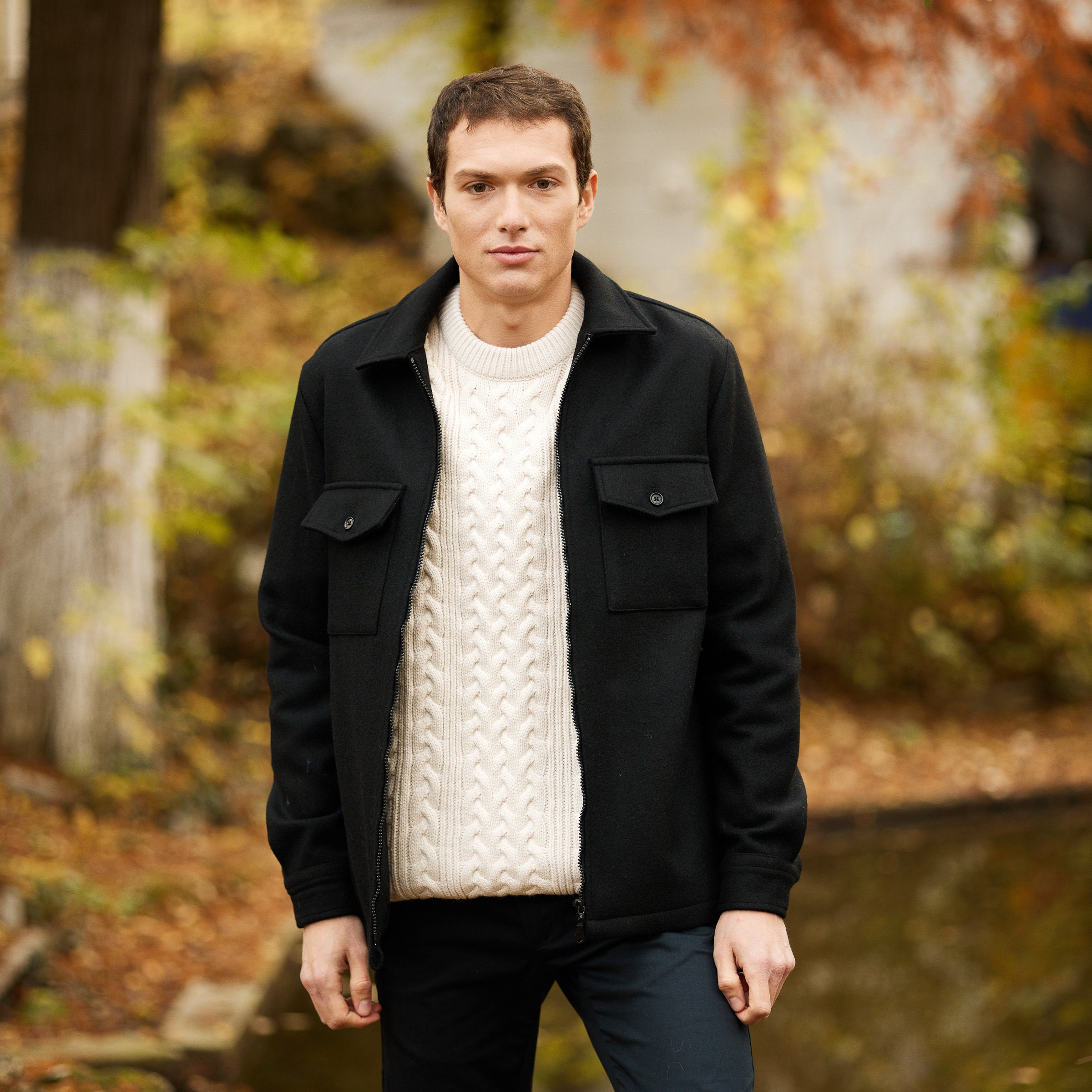 Irish - 100% Wool Shirt Jacket - Jet Black - Handcrafted - Unisex