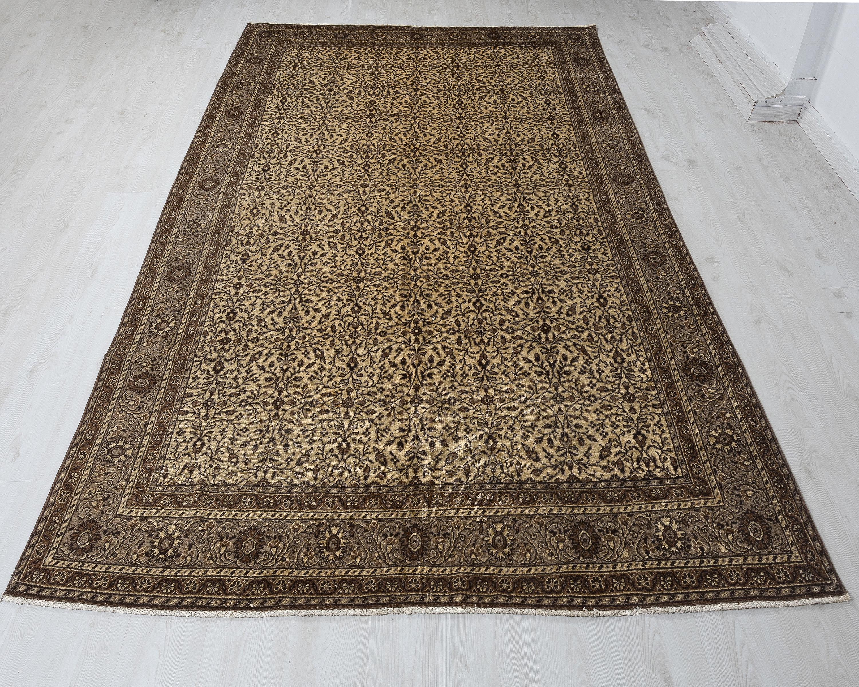 6x9 ベージュ トルコ ウシャク ラグ：ヴィンテージ ウール アナトリア