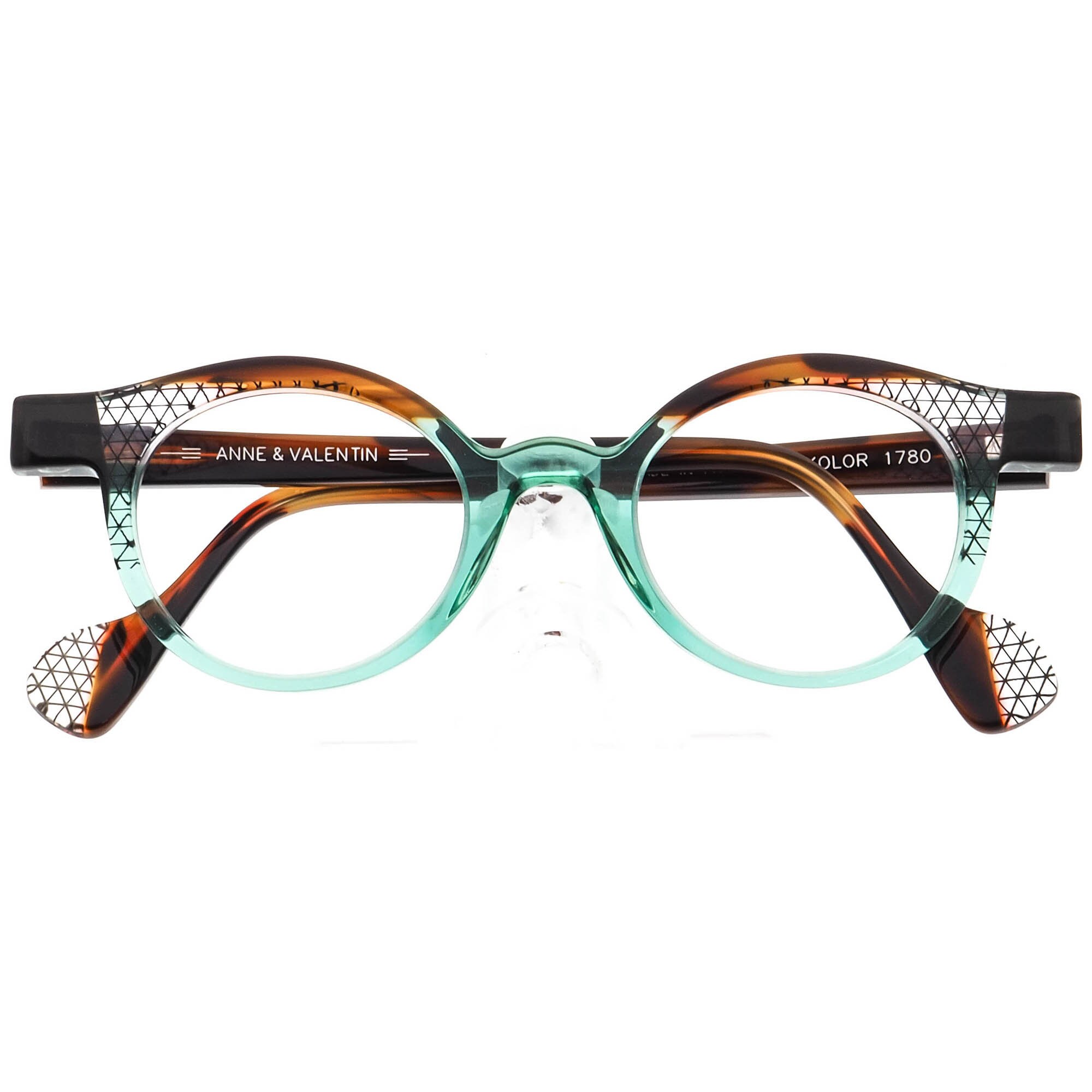 Anne Et Valentin Eyeglasses Koror 1780 Crystal Teal & Brown France