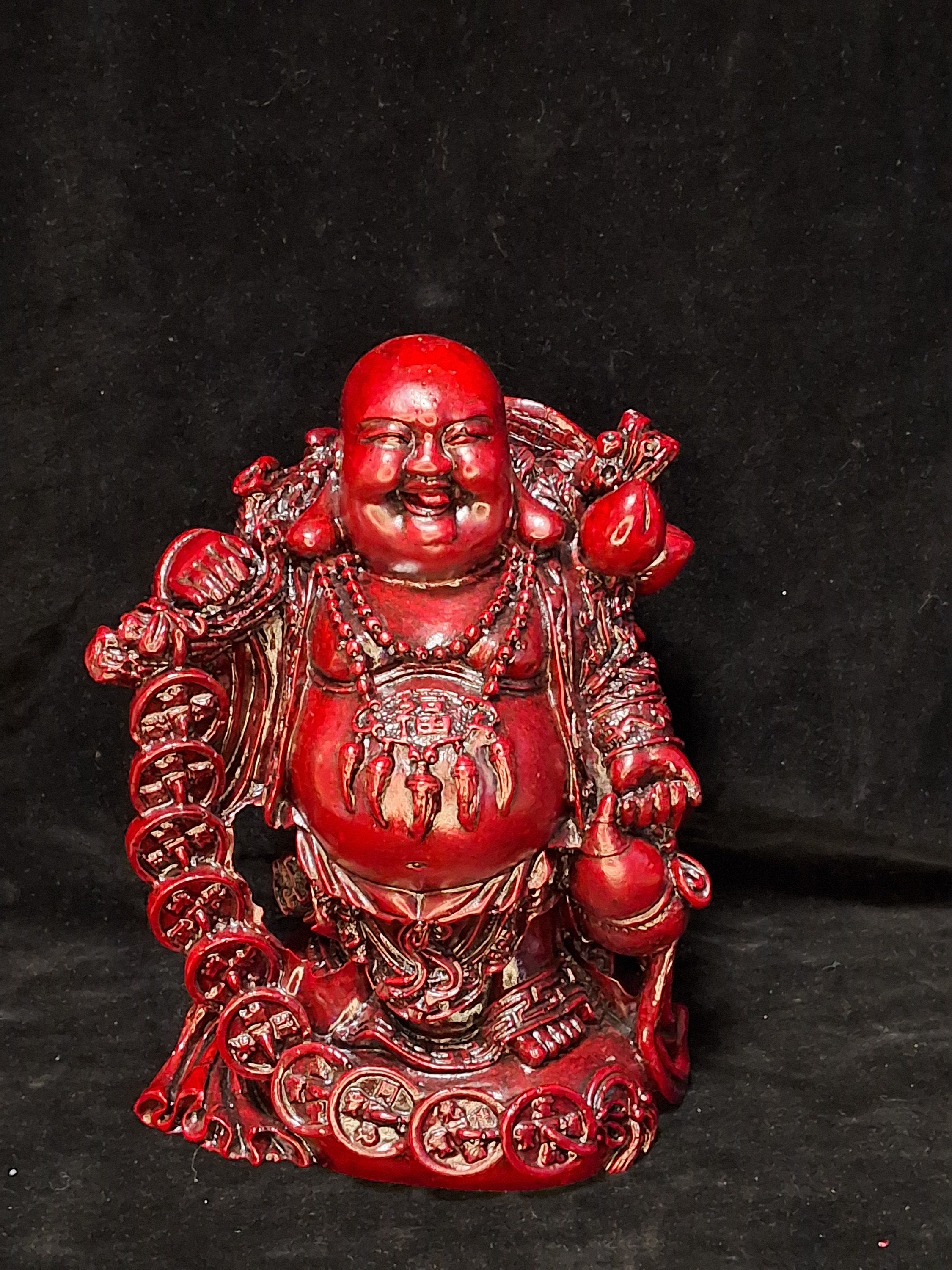 Vintage Standing Lucky Coin Money Red Laughing Buddha Statue