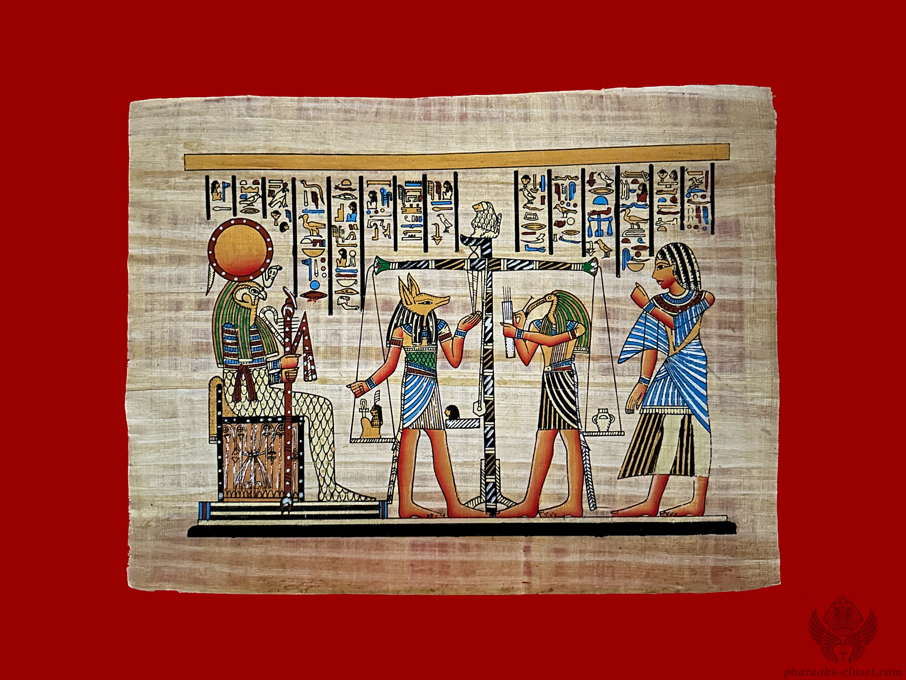 心臓の重み付けのパピルス画 - 死者の書の儀式を描いた珍しい古代